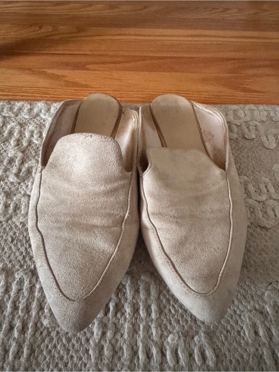Shoes - Suede Pointed-Toe Slip-On Mules in Beige